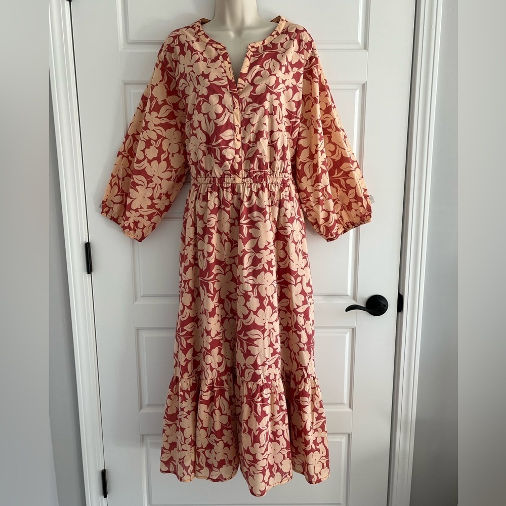 BEAUTIFUL by Lawrence Zarian Boho Long Sleeve Tie Waist Floral Maxi Dress XLP